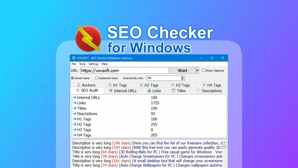 SEO Checker for Windows as it is shown on the sale page