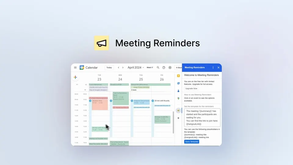 Meeting Reminders as it is shown on the sale page